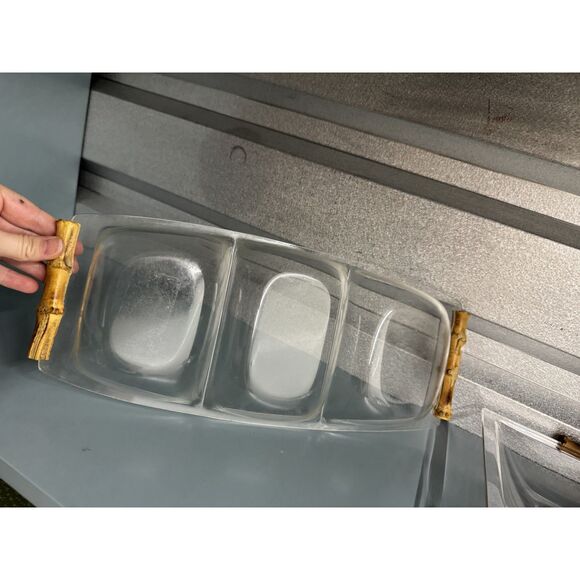 Vintage 1970s Lucite Acrylic Bamboo Handle Serving Tray Set – Mid Century Modern - Picture 6 of 15